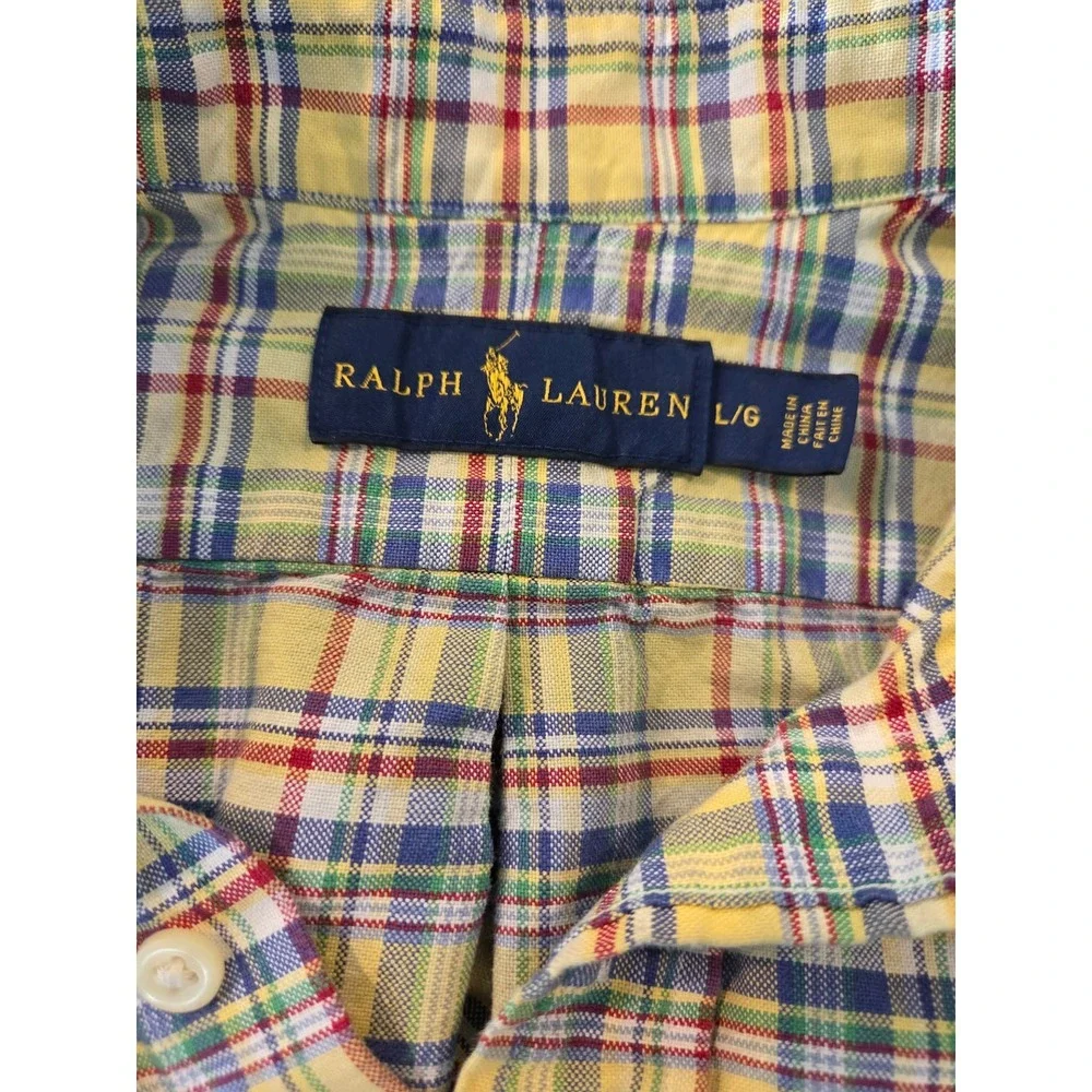 Polo Ralph Lauren Mens Yellow Plaid Button Down Long Sleeve Large Pony Logo